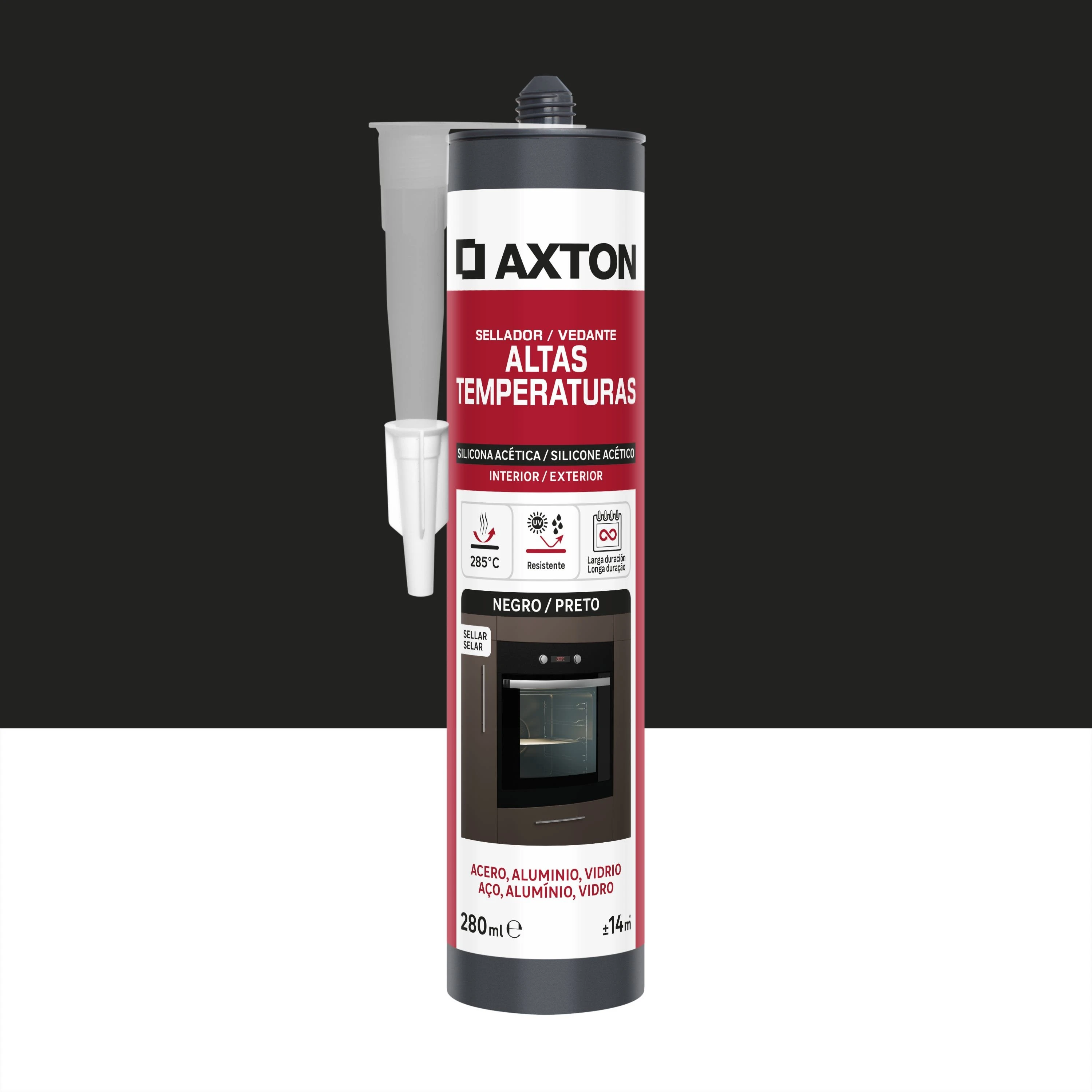Selante de silicone acético negro  para vedação e juntas em construção. 280ml.
